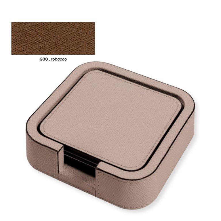 TAO COASTER HOLDER SQUARE ROUNDED WITH 6 
TAO COASTERS-TOBACCO