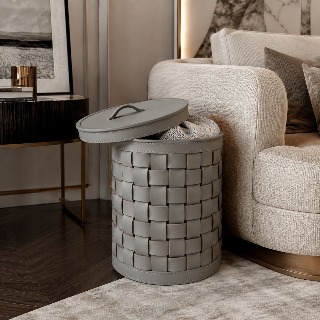 Riviere - Barcellona Storage Basket Round With Lid Riviere Outdoor: Grey - GioBagnara (view 2)