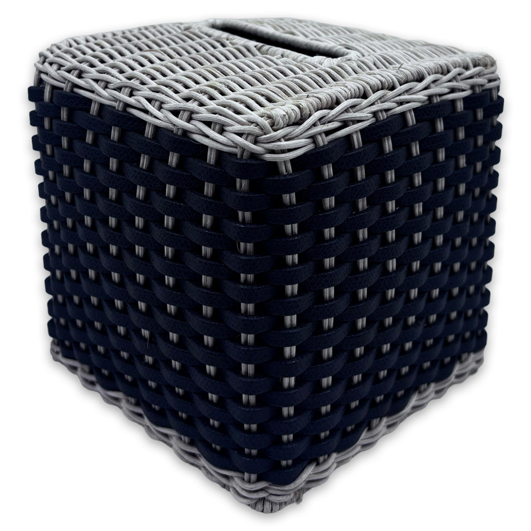 Pfb106 G67St00 Antibes Leather & Rattan Tissue Holder Square - GioBagnara
