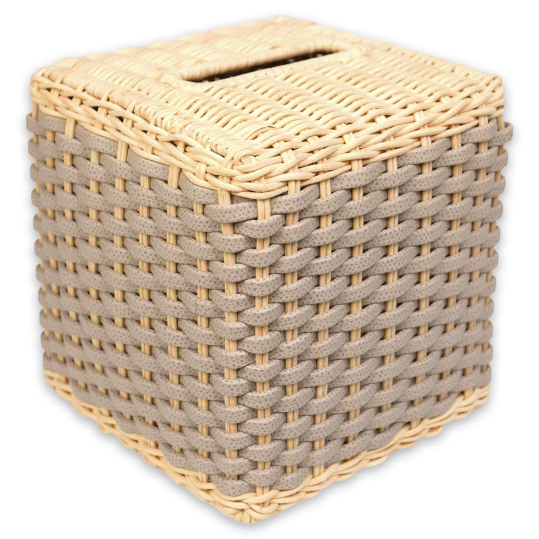 Pfb106 G83St00 Antibes Leather & Rattan Tissue Holder Square - GioBagnara