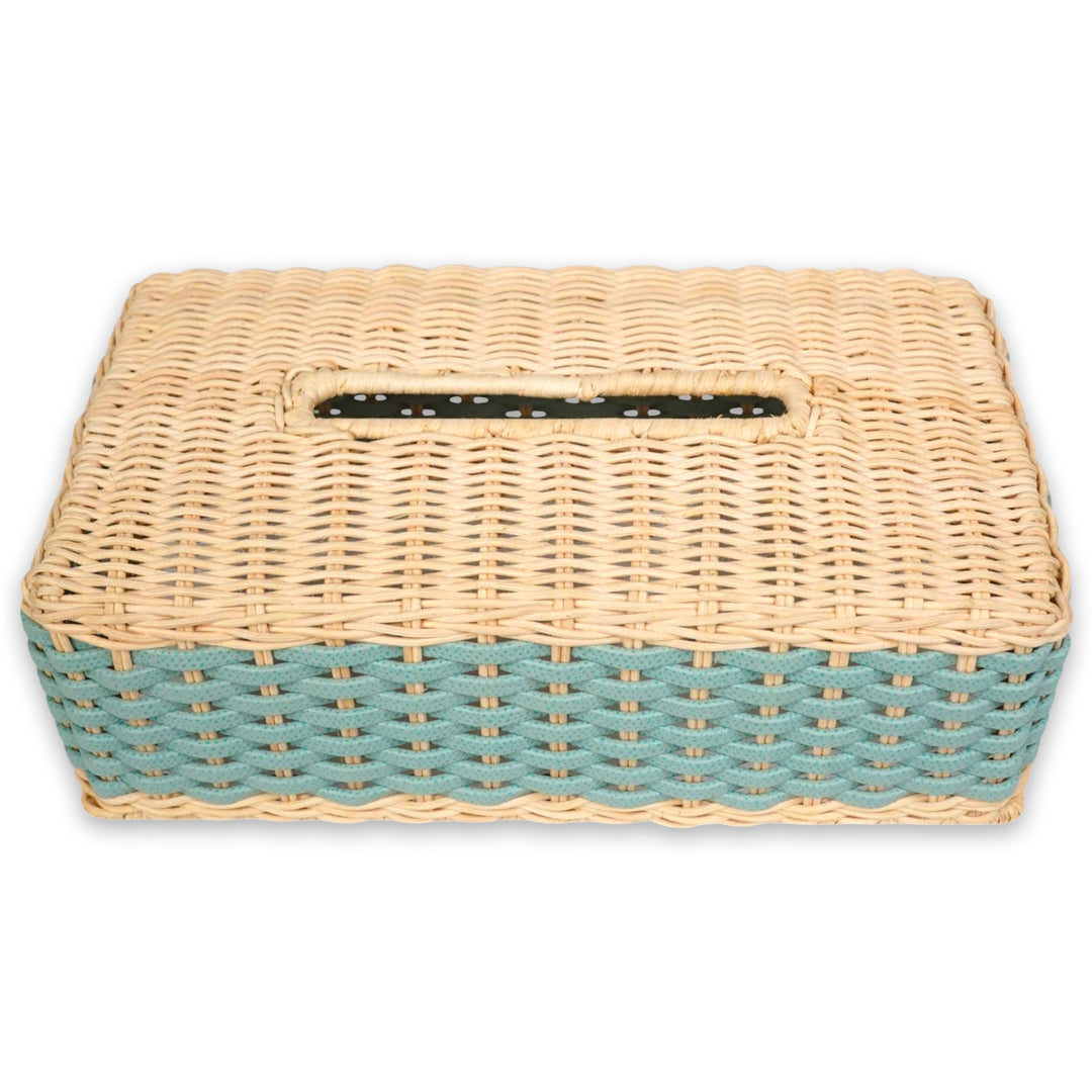 Pfb105 G46St00 Antibes Leather & Rattan Tissue Holder Rectangular - GioBagnara