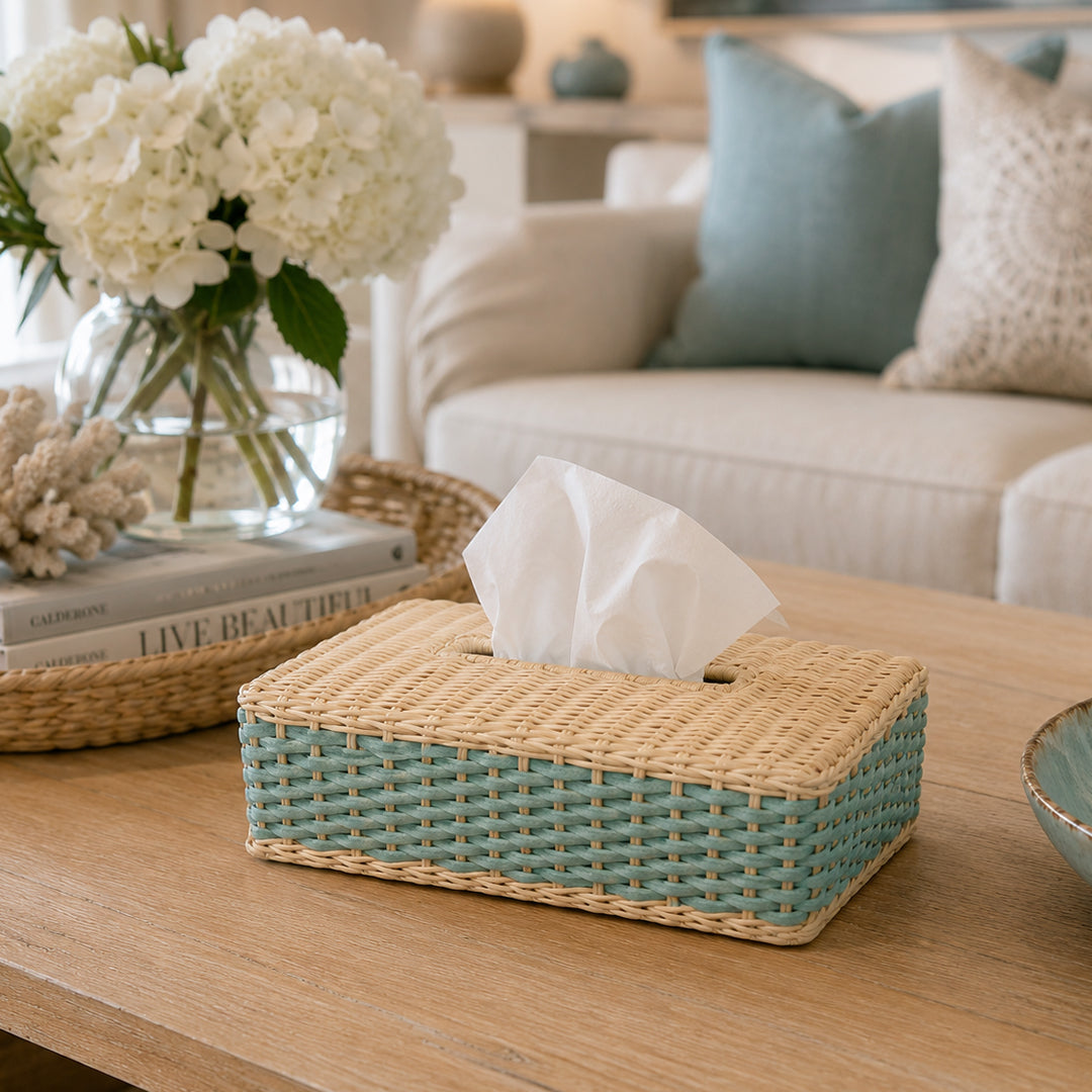 Pfb105 G46St00 Antibes Leather & Rattan Tissue Holder Rectangular - GioBagnara (view 2)