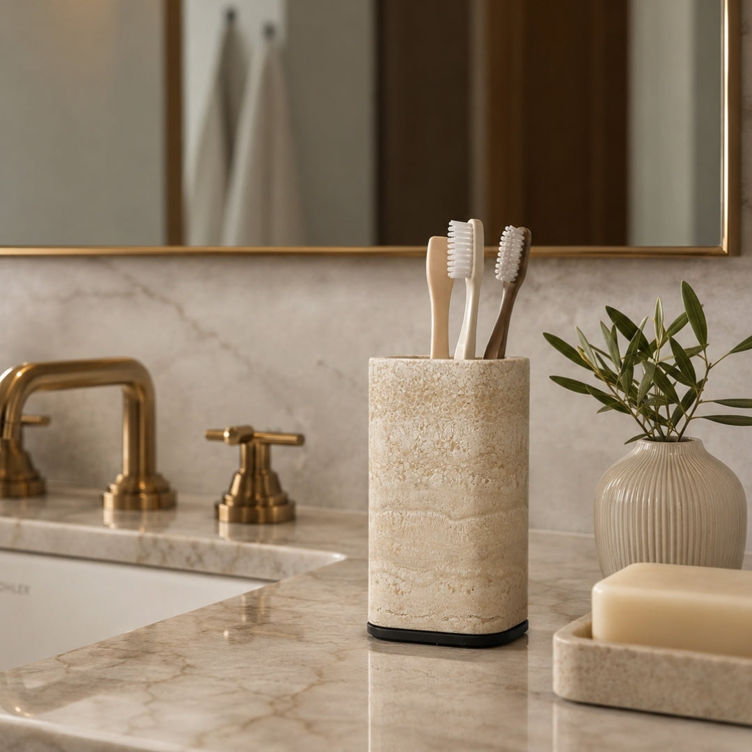 Ha398M Metal_00Marbl E_00 Polo Marble Toothbrush Holder - GioBagnara (view 2)