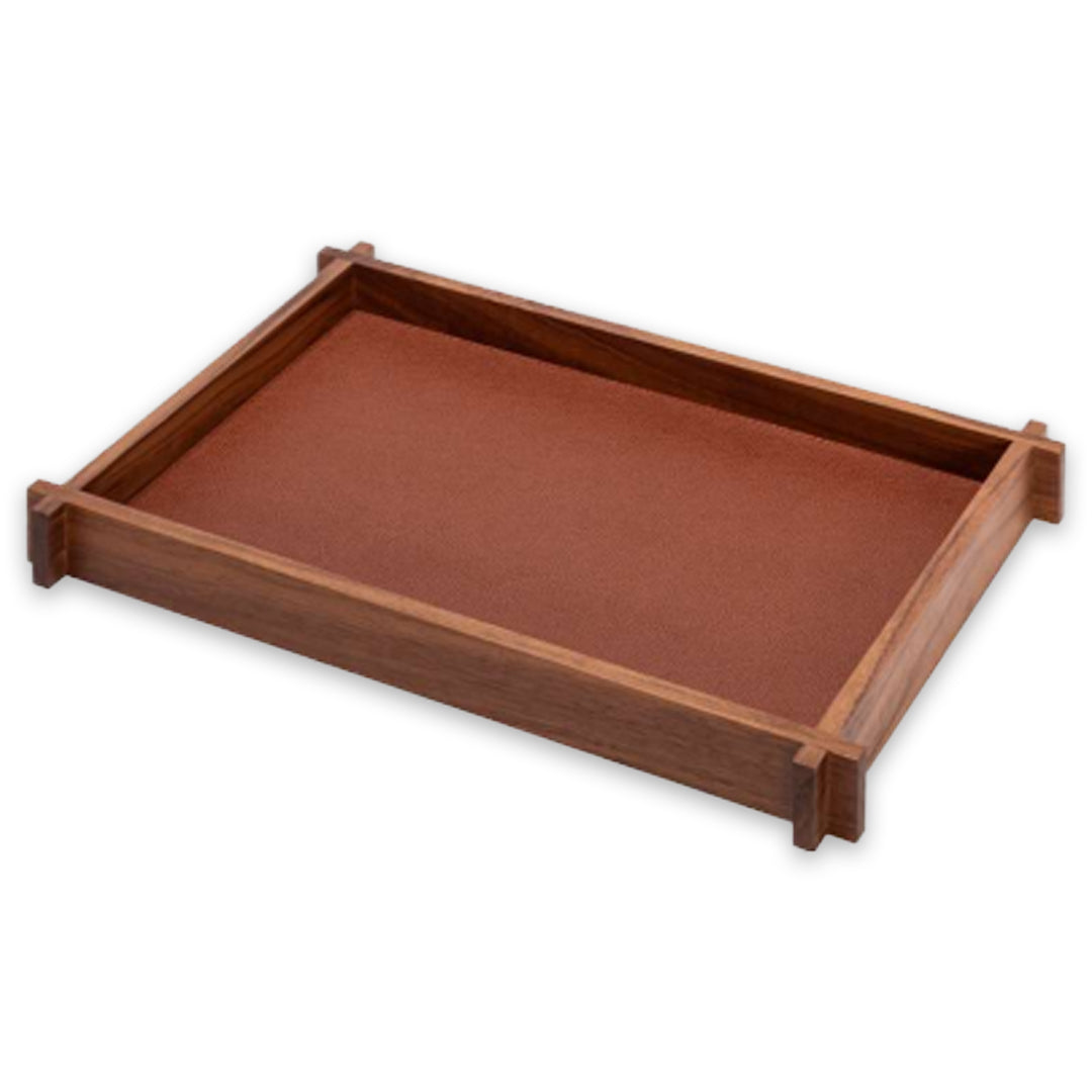 Hv253 00St00 Structura Leather & Wood Long Rectangular Valet Tray Large - GioBagnara