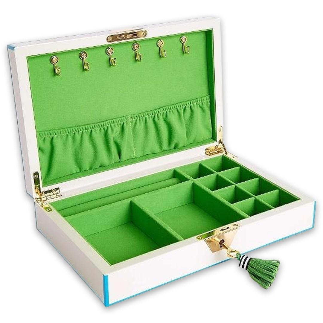 Lacquer Jewelry Box - White & Turquoise