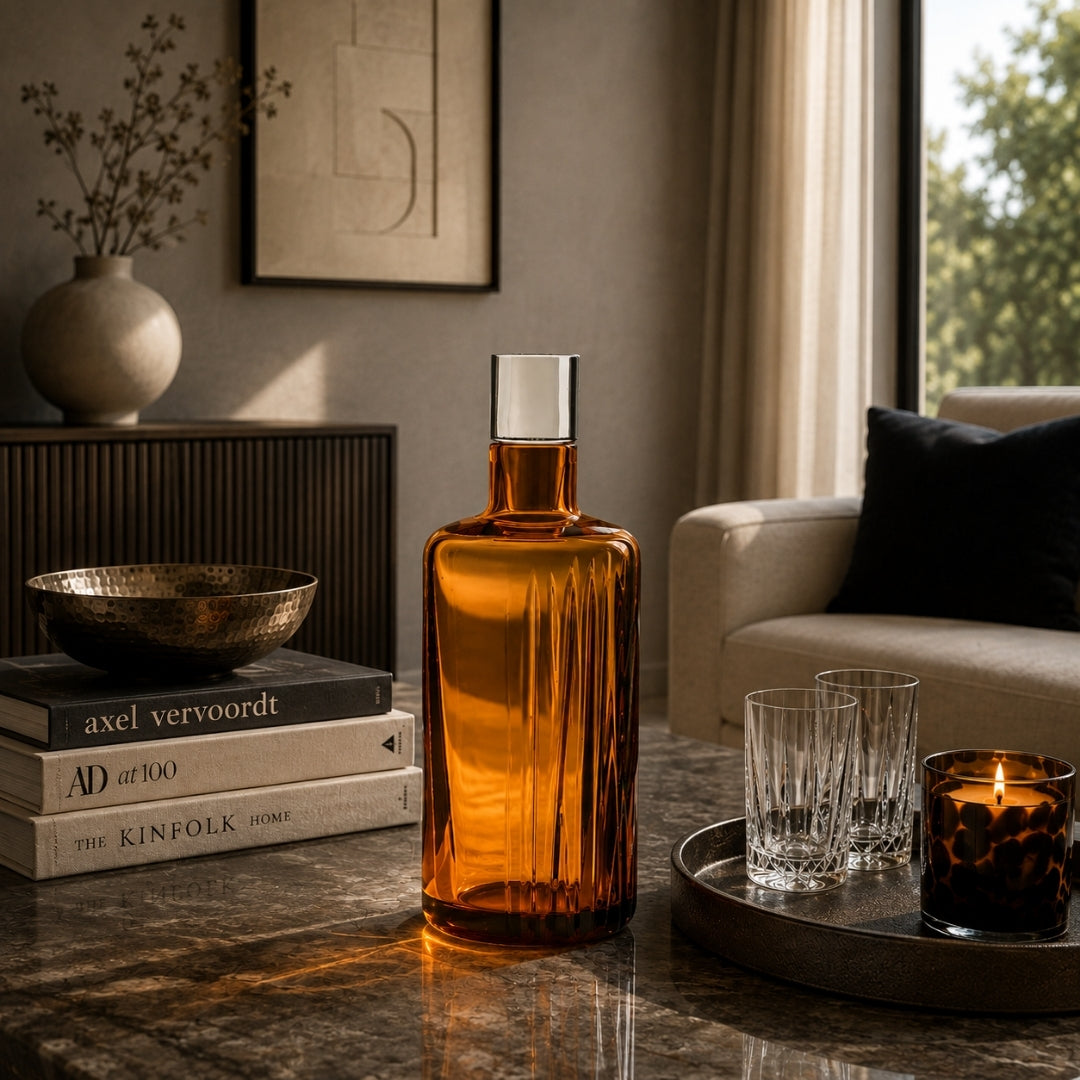 Fifty Fifty Ios Deep Amber Cylindrical Decanter - Mario Cioni (view 2)