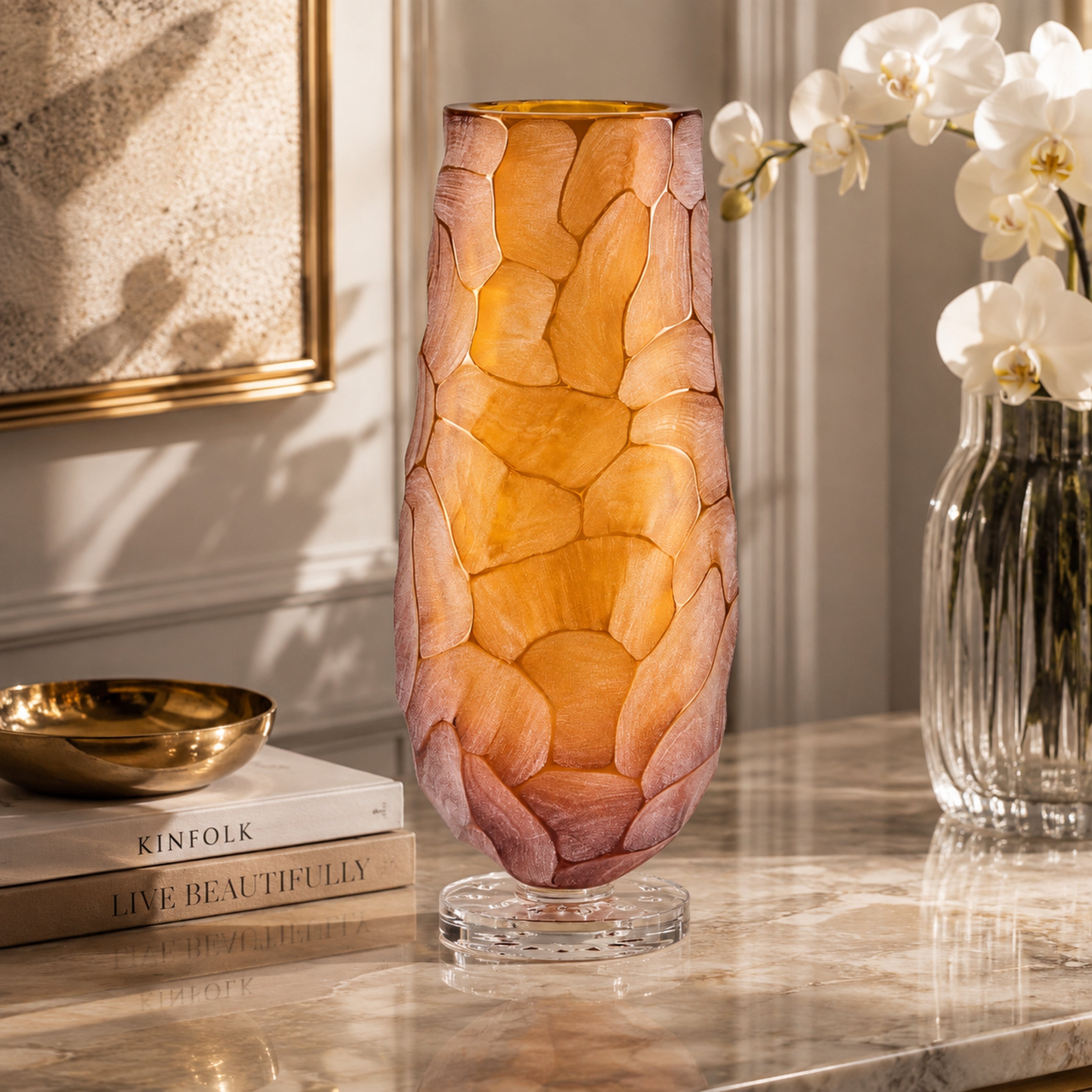 Sagamore Tall Amber Vase With Flat Base - Mario Cioni (view 2)