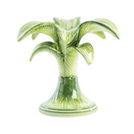 HAND PAINTED GREEN PALM CERAMIC CANDELABRA - SMALL