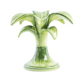 HAND PAINTED GREEN PALM CERAMIC CANDELABRA - SMALL