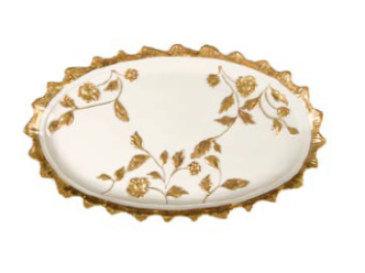 TAORMINA OVAL TRAY WHITE-ANTIQUE GOLD