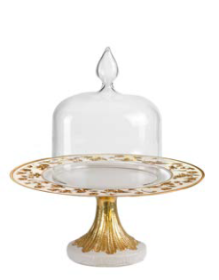TAORMINA CAKE STAND WITH CLOCHE - WHITE GOLD DECORATION