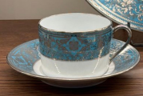 MATIGNON BLEU PISCINE PLATINE TEA CUP AND SAUCER