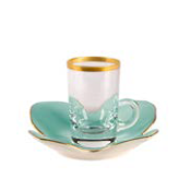 BUTTERFLY GREEN TEA CUP AND SAUCER LARGE SIZE - 15 CL GOLD EDGE