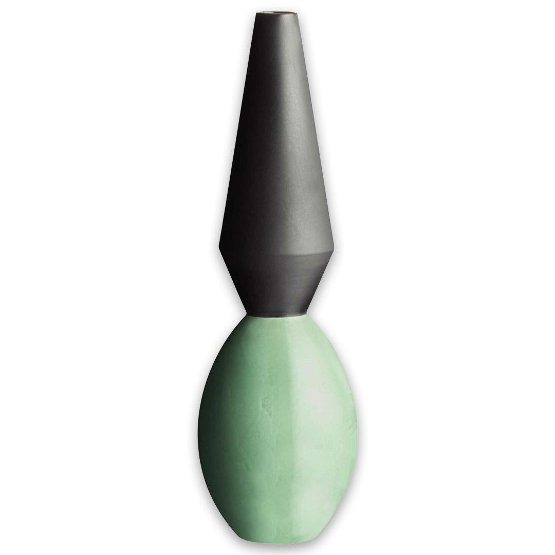 Cleola- Small Clay Vase-Green & Black