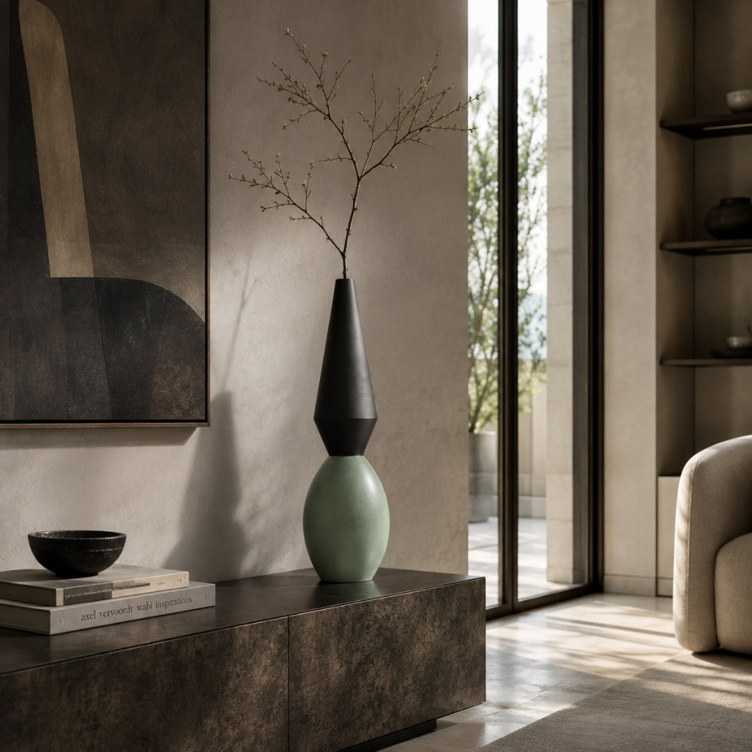 Cleola- Small Clay Vase-Green & Black - Rometti (view 2)