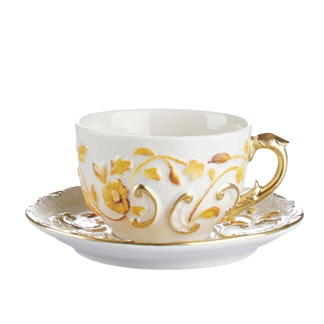 TAORMINA TEA CUP AND SAUCER 20 CL WHITE-ANTIQUE GOLD
