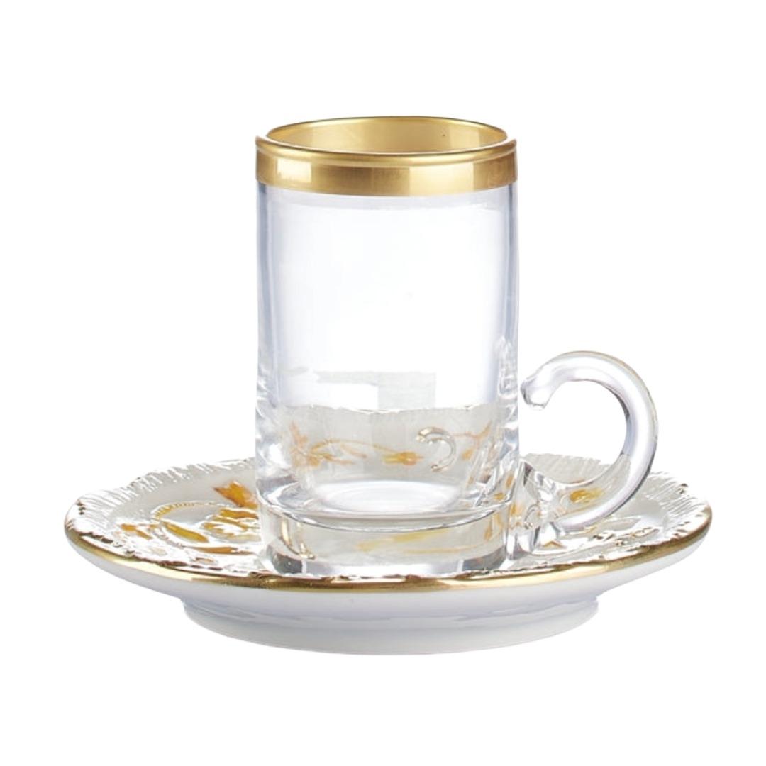 TAORMINA GREEN TEA CUP AND SAUCER LARGE SIZE - 15 CL GOLD EDGE WHITE-ANTIQUE GOLD