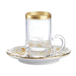 TAORMINA GREEN TEA CUP AND SAUCER LARGE SIZE - 15 CL GOLD EDGE WHITE-ANTIQUE GOLD